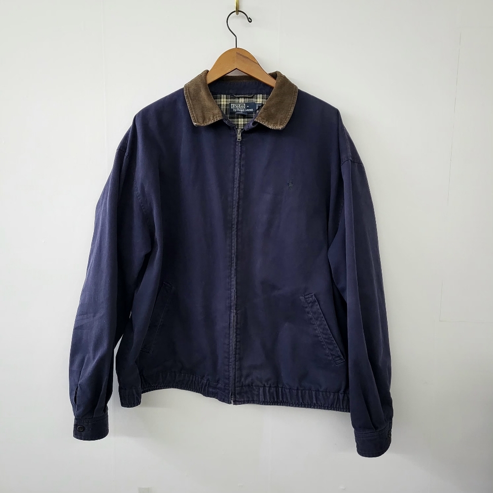 VTG Polo Ralph Lauren Harrington Jacket Navy SZ XXL Plaid Lined Corduroy Collar